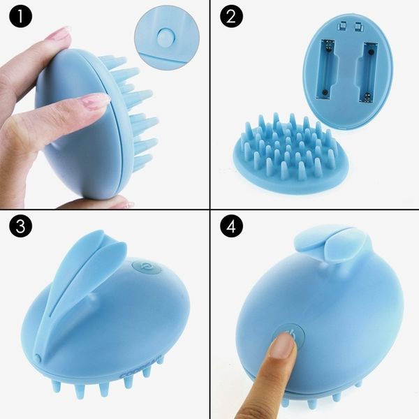 

scalp massage hairbrush vibrating silicone comb massager electric hair brush f1010, Silver