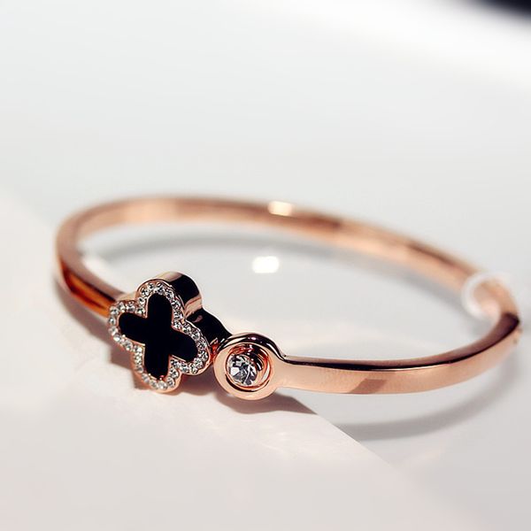 

2018 new fashion bracelets & bangles for women open rose gold charms bracelet femme four leaf clover crystal jewelry bangles, Golden;silver