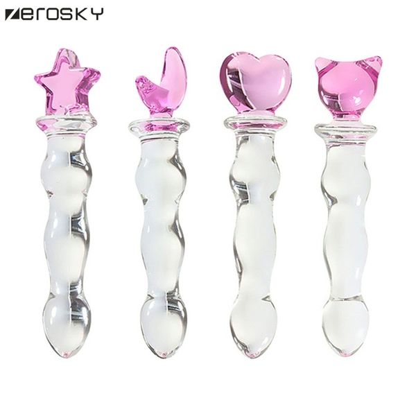 Zerosky Kristallglasdildo Penis Glasperlen Vaginal Analplug Stimulation Buttplug Dildo Vibrator Sexspielzeug für Frau Sex Shop D18111304