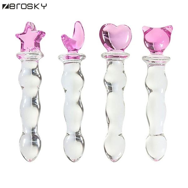 Zerosky Crystal Glass Dildo Pene Perle di vetro Spina anale vaginale Stimolazione Buttplug Dildo Vibratore Giocattoli del sesso per donna Sex Shop D18111304