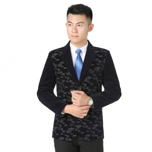 

men's suits & blazers man smart casual leaves pattern print jackets men navy blue purplish red blazer male jacket suit corduroy, White;black