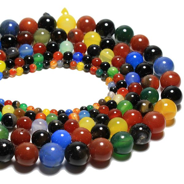 

8mm wholesale mix color agat colorful natural stone round loose beads for jewelry making 4/6/8/10/12 mm diy bracelet strand 15.5'', Black