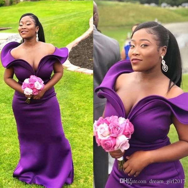 

Темно-фиолетовые длинные платья невесты Модные оборки с плеча без рукавов Русалк