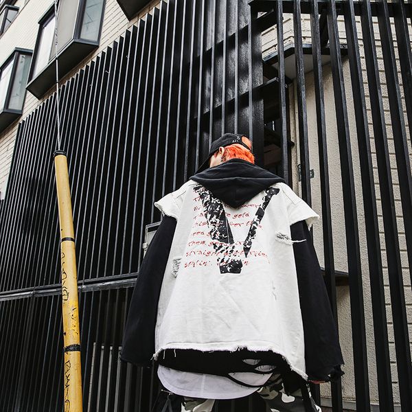 

autumn mens denim vest male jeans waistcoat man cowboy brand hip hop sleeveless hooded jackets hooded vest 2018, Black;brown