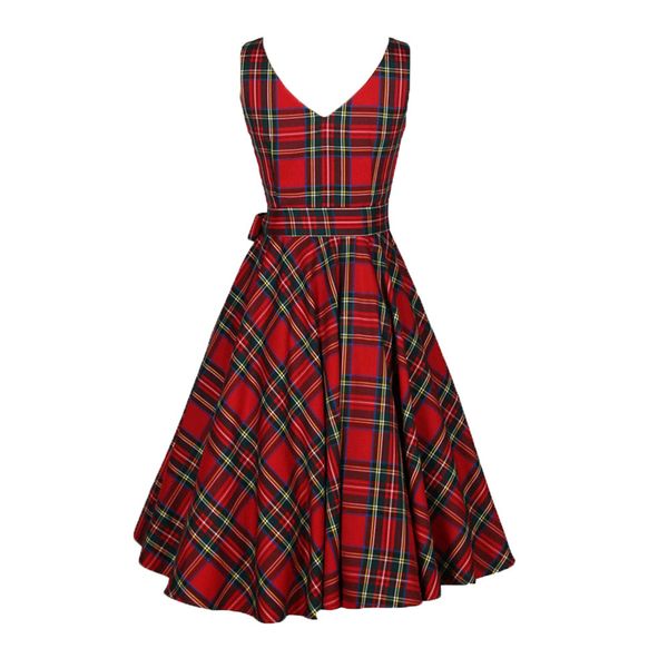 

womail 2018 coon red dress vintage sleeveless women summer dark red vintage plaid robe femme party dress drop ship, White;black