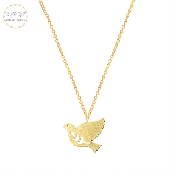 

peace dove pendant necklace for women tattoo olive branch stainless steel chain boho jewelry gold color bridesmaid gift, Silver