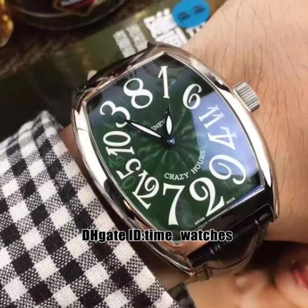 

new 8880 ch automatic men's watch crazy hours silver case green dial leather strap gents sport watches, Slivery;brown