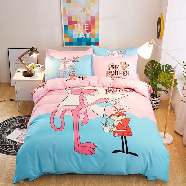 

pink panther bedding sets 4pcs geometric pattern bed linings duvet cover bed sheet pillowcases cover set