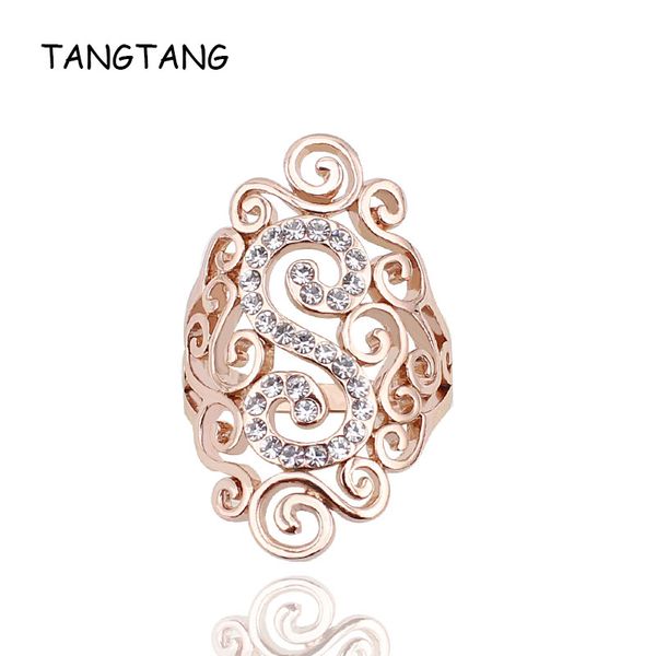 

s letter rings for women/men jewelry anti-sier/gold color trendy resizable wedding bands vintage engagement party gift, r3862, Golden;silver