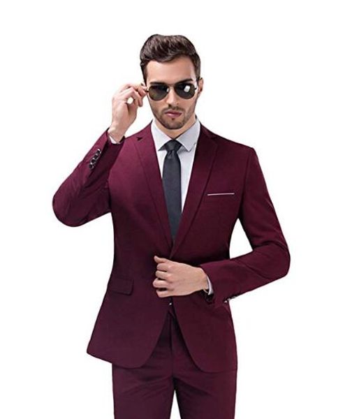 

maroon wedding tuxedos slim fit men's business suit jacket + pants handsome men's suits spring 2019 sell wedding suits groomsmen t, Black;gray