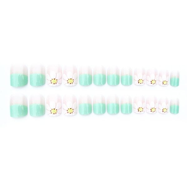 

24pcs set flower design nail tips acrylic false french full nails art c60, Black