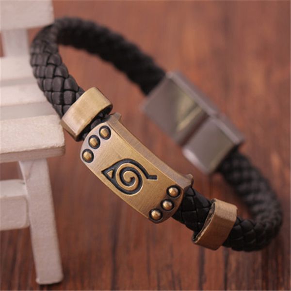

cartoon anime naruto knit bracelet retro wood leaf sign cosplay costumes accessories props black punk fashion bracelets, White