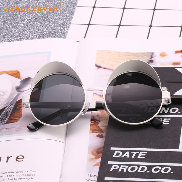 

steampunk sunglasses women men round glasses goggles men side visor circle lens vintage retro style punk sunglasses, White;black