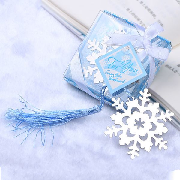 Venda quente 100 pçs / lote Apressado Livro Marcador Floco De Neve Real Bookmarks Fontes Do Casamento Pingente Presentes Borla Favores Frete grátis