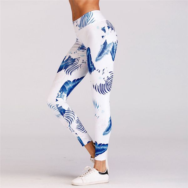 

america style blue flowers white sports leggings slim fit athletic outdoor yoga outfits s  l xl, White;red