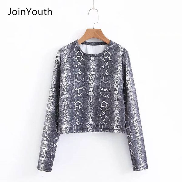 

joinyouth women snake print ladies autumn slim fashion t-shirt, White