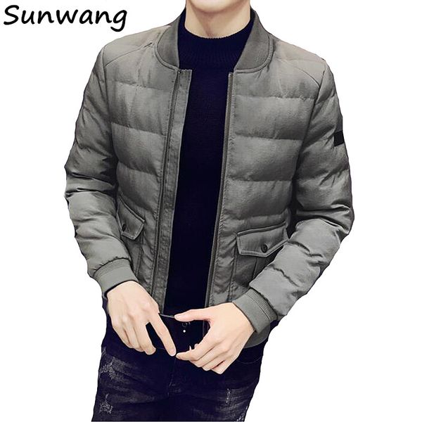 

winter mens parkas cotton coat jacket stand collar windbreaker male blue baseball jackets casual thin casual solid, Black