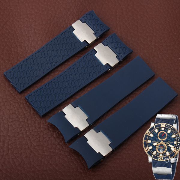 

22mm waterproof rubber strap for diver 263/266 men's strap black blue stripe watch band, Black;brown
