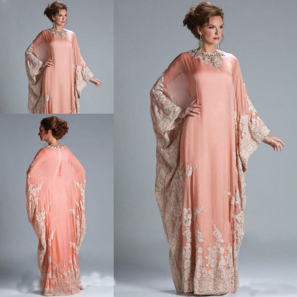 

2017 Coral Abaya Muslim Evening Dresses Moroccan Dubai Kaftan High Neck Party Gown Women Dress Custom Made