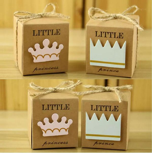 

Square Crown Kraft Paper Little Prince Princess Baby Shower Candy Box Party Gift Boxes Girl Boy Kids Birthday Favors Box 100pcs/lot