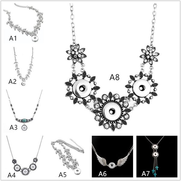 

14 style noosa large-scale chunks ginger snap button jewelry charm 18mm snap button necklace for women, Silver