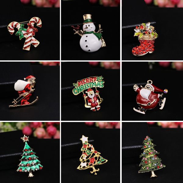 New Fashion Spilla in pietra color Natale Calzini di Babbo Natale e L'albero di Natale con strass per spille per gioielli da donna