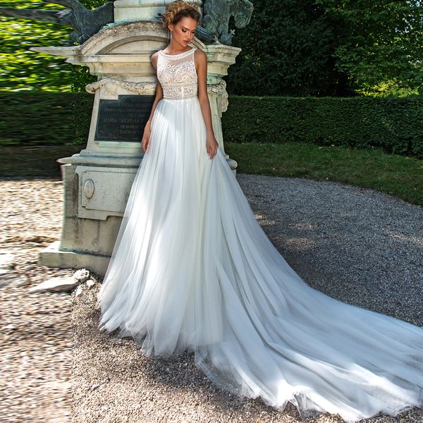 

vestido de noiva a line lace boho wedding dresses spaghetti strap backless country wedding gown pearls chapel bridal wear, White