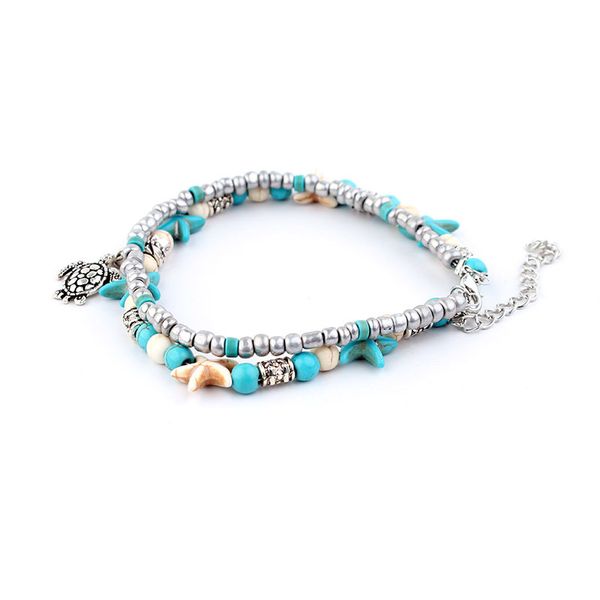 

new boho style shell starfish anklets for women handmade multilayer beads mix pendants charm sandal statement bracelet foot jewelry ld, Red;blue