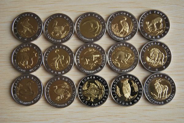 

1991 - 1994 russia 15 bi-metalic coins - red book of wildlife - full set