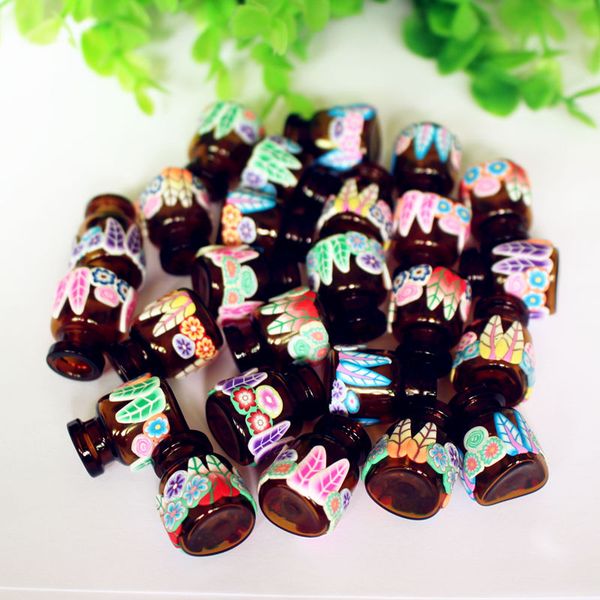 

10pcs/pack 2ml mini polymer clay essential oil bottle diy jewelry glass pendant wishing bottles vials with natural wood cork diy