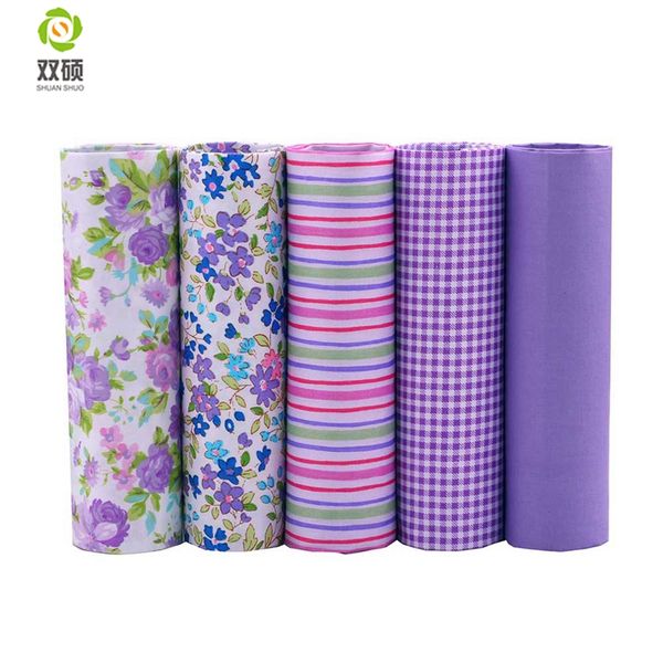 

shuanshuo tissus cotton patchwork fabric telas fat quarter bundles fabric for sewing diy crafts purple color 40*50cm 5pcs/lot, Black;white