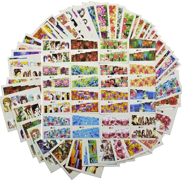 

48pcs new mixed color nail sticker sets full cover wraps flower/girl image for nail art water transfer decals tr#a145-192, Black