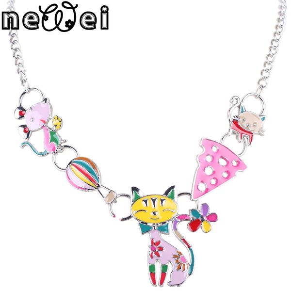 

whole salenewei statement necklace cat enamel alloy plating white k pendant 2016 new jewelry for women collares accessories, Golden;silver