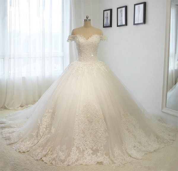 

real p 2020 lace wedding dress off shoulder plus size ball gown beaded wedding dress lace up bridal gowns