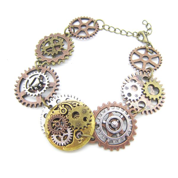 

vintage golden and silver ox mechanism gears steampunk bracelet, Black