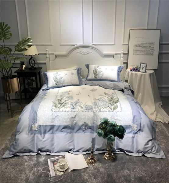 

white luxury flowers paern digital printing 60s egyptian coon bedding set duvet cover bed linen bed sheet pillowcases 4pcs