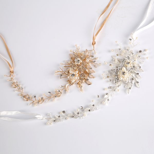 

tuanming новейшая мода свадебные аксессуары для волос жемчужина горный хрусталь диадемы повязки золото серебро волос ювелирные изделия для ж, Slivery;golden