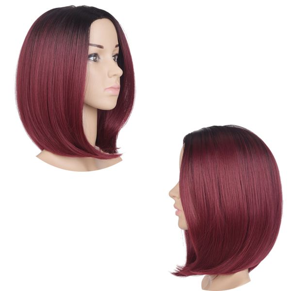 Ombre 1b99j Bob Wig Short Straight Lace Front Wigs Cosplay Wine