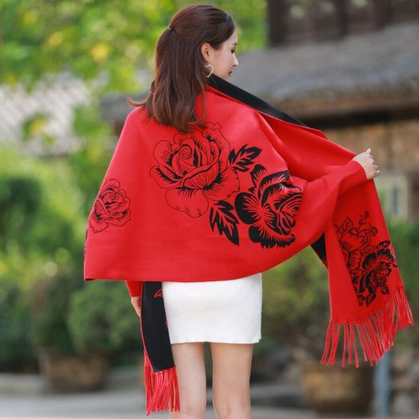 

new winter fringe scarf shawl cape for both middle aged and aged women with extra thick and oversize, Blue;gray
