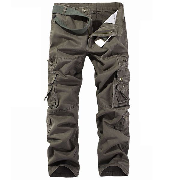 

new brand nice men pants army cotton cargo pants men solid casual multi pocket trousers 5 colors, Black