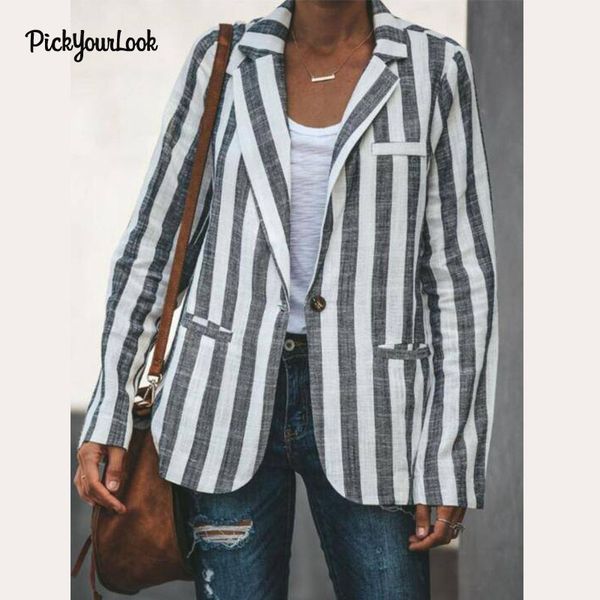 

pickyourlook fashion vertical striped women coat long sleeve stylish lady jacket casual wide-waisted coat female jacket winter, Black;brown