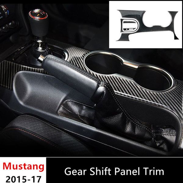 Carbon Fibre Center Console Gear Shift Панель крышки Отделка интерьера Декор для Ford Mustang 2015-2017 Держатель для чашки воды