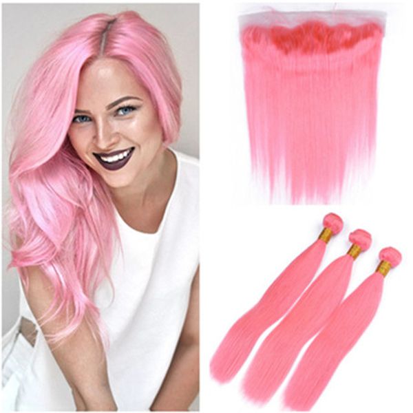 Virgin Indian Pink Color Human Hair Weaves Doublw Wefts With
