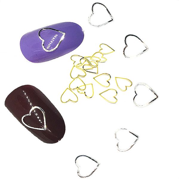 

500pcs cute heart gold nail art decorations hollow frame triangle 3d stickers hybrid metal rivet punk nailart supply for nails, Silver;gold