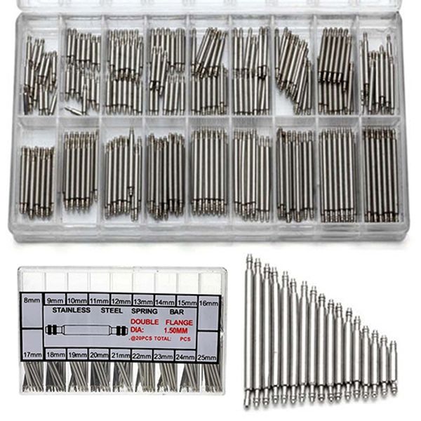 360 pcs 8mm -25mm strap de aço inoxidável spring bar link ferramenta de pinos