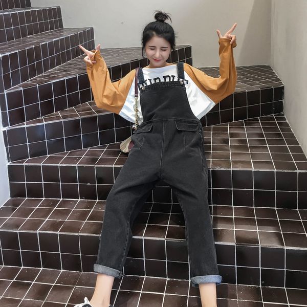 

2018 new autumn womens denim jumpsuits overalls preppy style black loose jumpsuits jeans womens 33016#, Blue