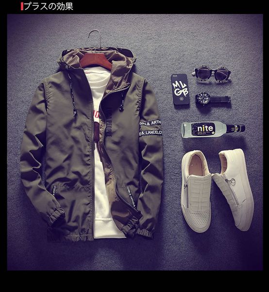 

марка дизайнер весна осень мужчины тонкая армия зеленая куртка с капюшоном slim fit юн мужчины мальчик пальто студент ветровка куртка 8 цвет, Black;brown