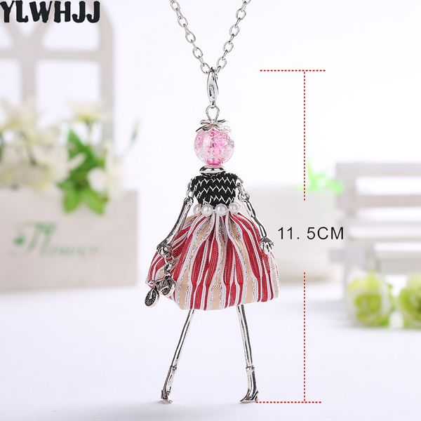 

ylwhjj bradn new women handmade red dress doll pendants fashion statement jewelry girls maxi necklace & pendant collar femenino, Silver
