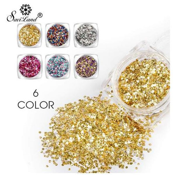 

6 colors nail glitter hexagon sequins holographic powders mermaid chrome pigment holo dust manicure nail art decoration tool, Silver;gold