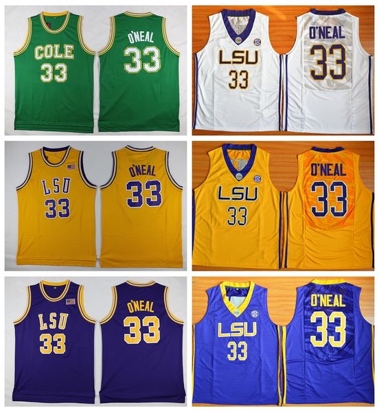 

mens shaq o'neal basketball jerseys shaquille oneal 33 cole high school basketball jersey lsu tigers stitched college basketball shirts, Black;red